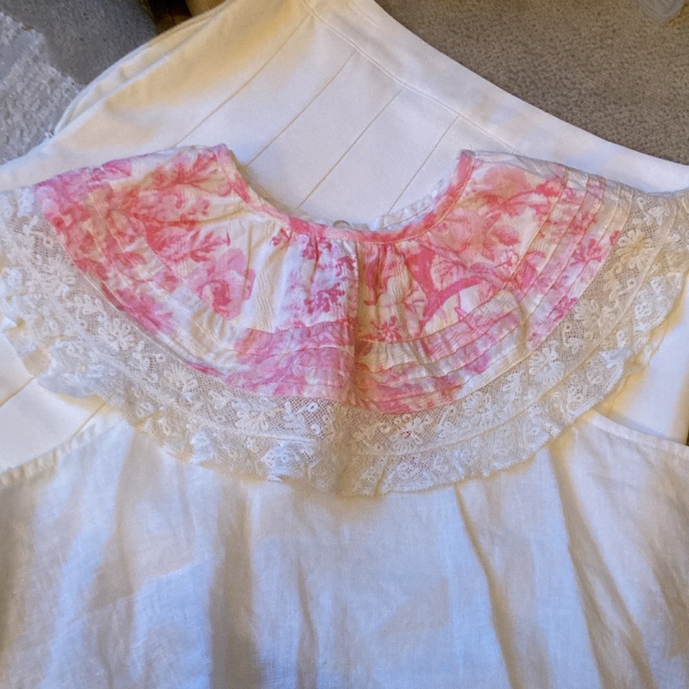 LoveShackFancy collar pink floral and off white lace collar